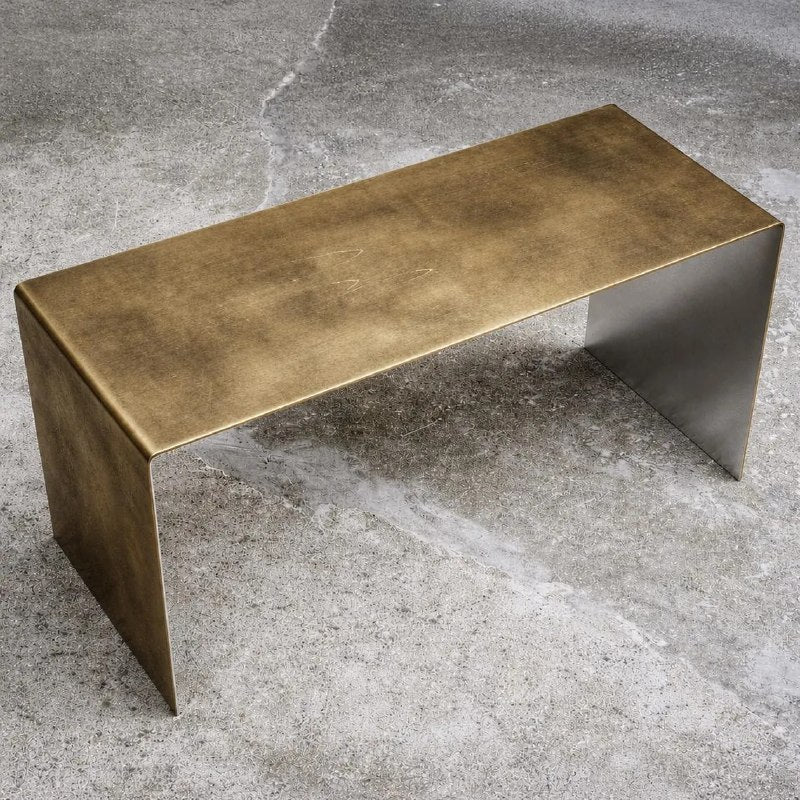 Table basse sculpturale en laiton et acier inoxydable