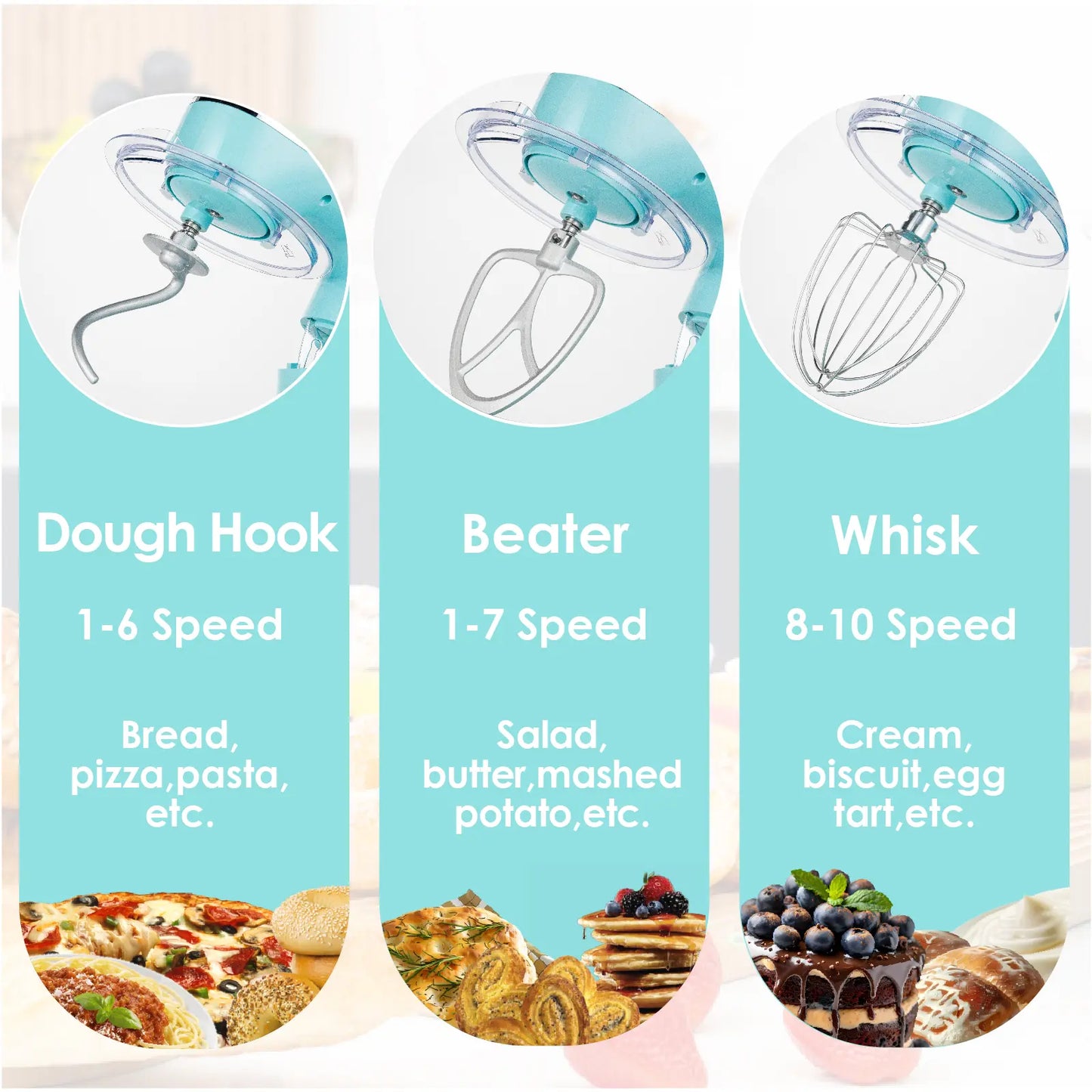 6.5QT Tilt-Head Stand Mixer – Upgraded 10-Speed Motor – Complete Set with Bowl, Hook, Whisk & Beater for Home Baking
