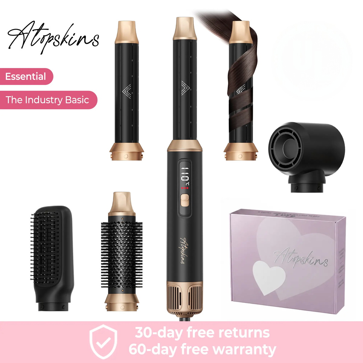 5-in-1 Salon Air Styler – Hot Air Brush, Ultra-Light – Curling & Hair Tools Set – 30-Day Warranty Included