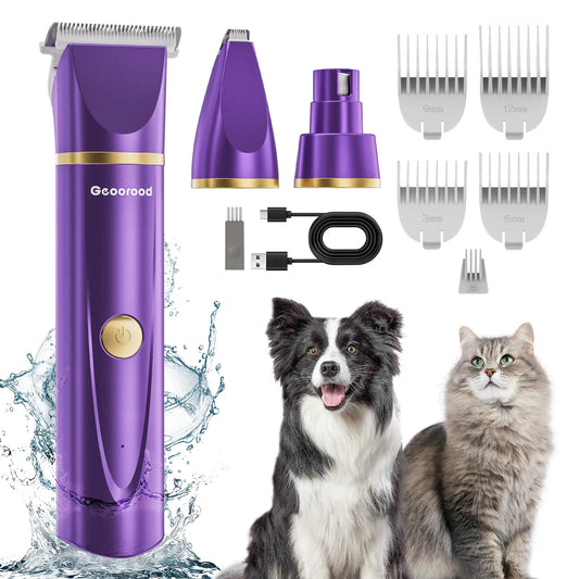 Cordless Pet Grooming Kit – Low Noise, IPX7 Waterproof – Nail Grinder & Paw Trimmer for Dogs & Cats