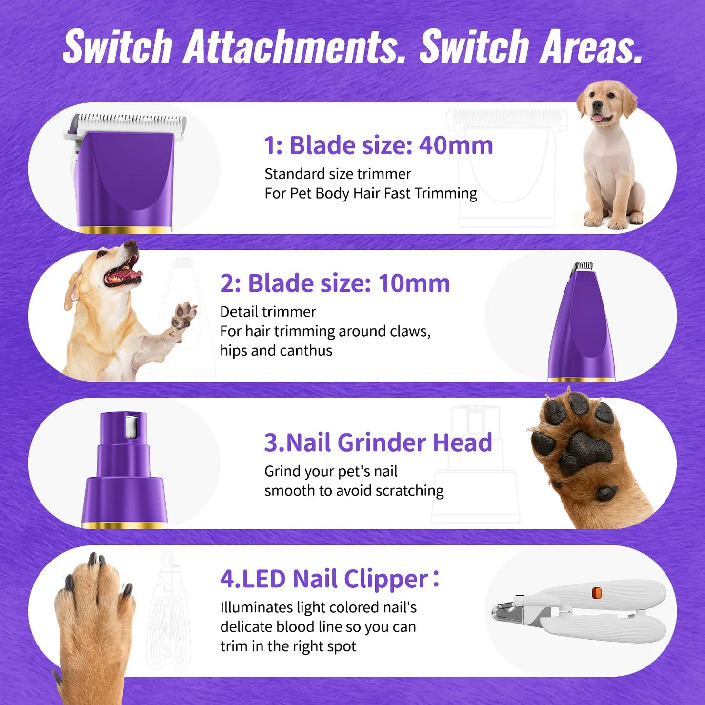Cordless Pet Grooming Kit – Low Noise, IPX7 Waterproof – Nail Grinder & Paw Trimmer for Dogs & Cats