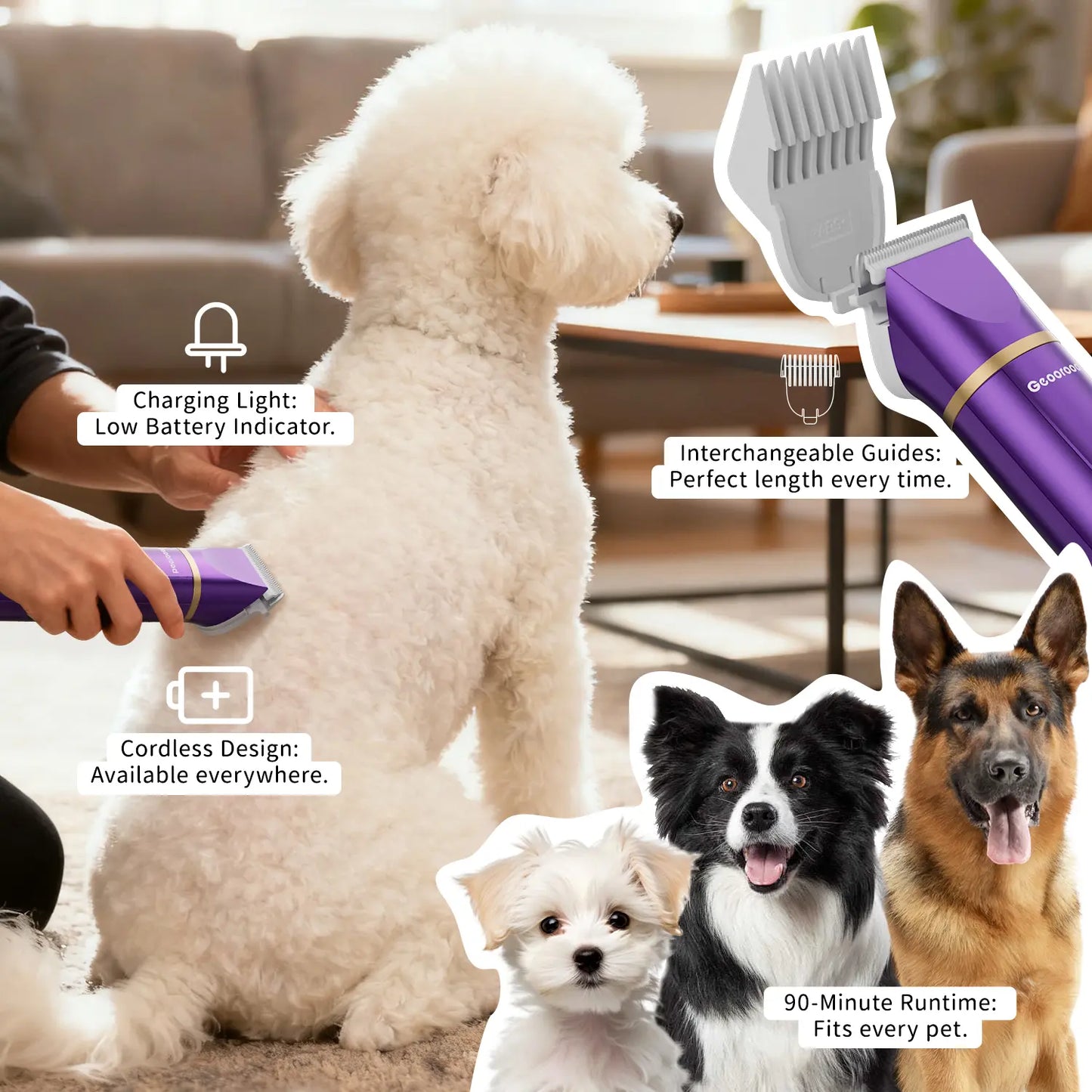 Cordless Pet Grooming Kit – Low Noise, IPX7 Waterproof – Nail Grinder & Paw Trimmer for Dogs & Cats