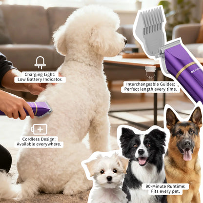 Cordless Pet Grooming Kit – Low Noise, IPX7 Waterproof – Nail Grinder & Paw Trimmer for Dogs & Cats