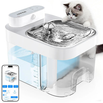 Wi-Fi Pet Water Fountain – App Control, 5000mAh Battery – Clean/Waste Separation for Cats