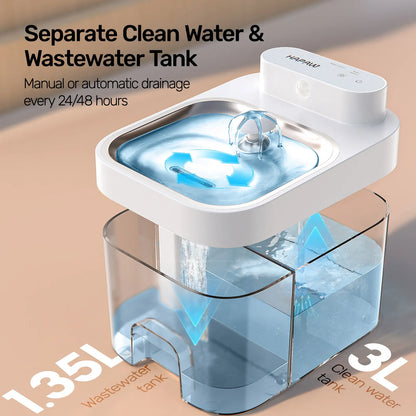 Wi-Fi Pet Water Fountain – App Control, 5000mAh Battery – Clean/Waste Separation for Cats