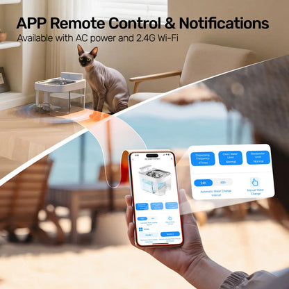 Wi-Fi Pet Water Fountain – App Control, 5000mAh Battery – Clean/Waste Separation for Cats