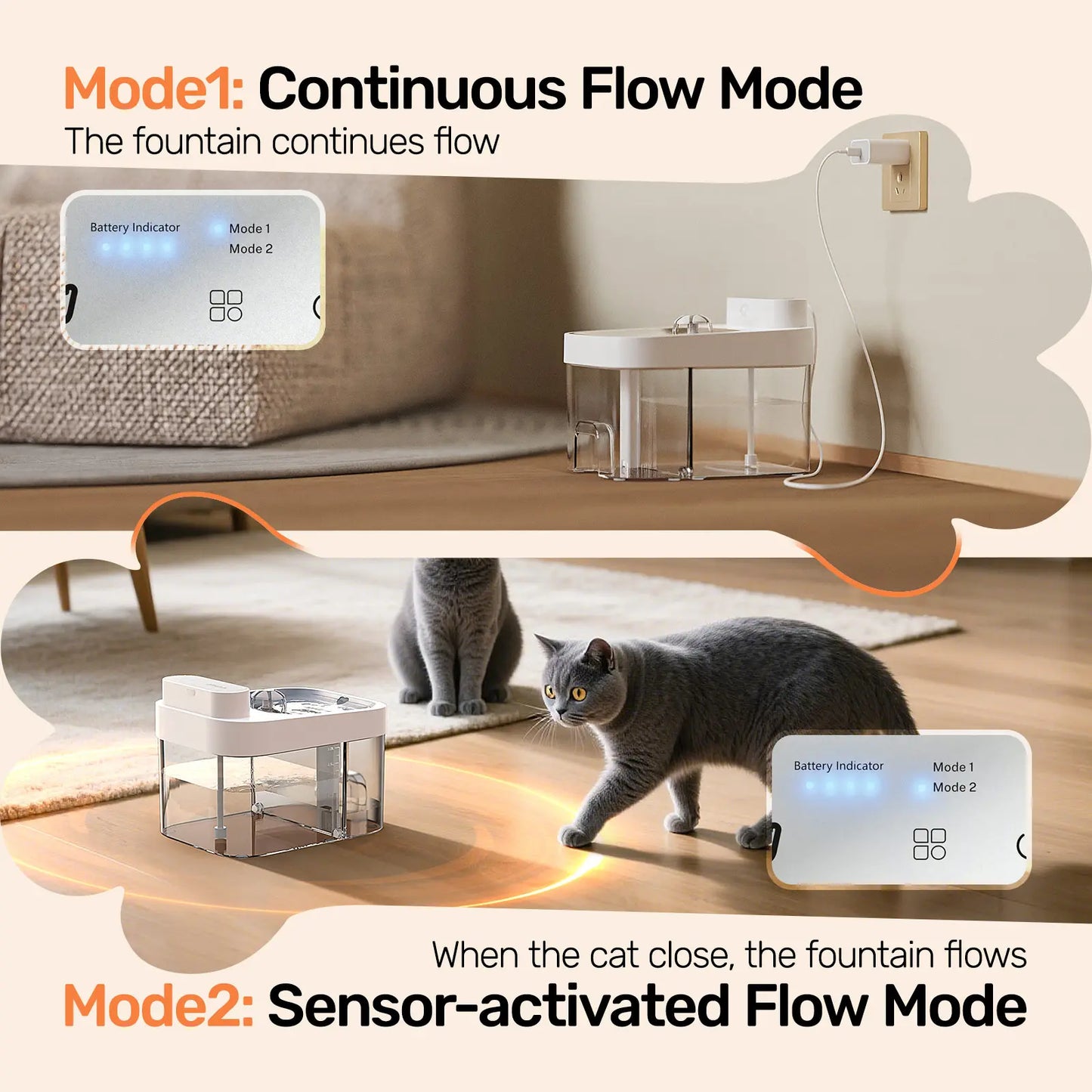 Wi-Fi Pet Water Fountain – App Control, 5000mAh Battery – Clean/Waste Separation for Cats
