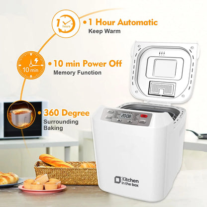 Bread Maker Machine – 12-in-1 with Auto Fruit Nut Dispenser – 2LB Loaf, Gluten-Free, 13H Timer & 3 Crust Settings