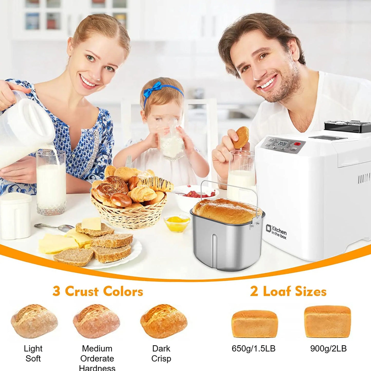 Bread Maker Machine – 12-in-1 with Auto Fruit Nut Dispenser – 2LB Loaf, Gluten-Free, 13H Timer & 3 Crust Settings