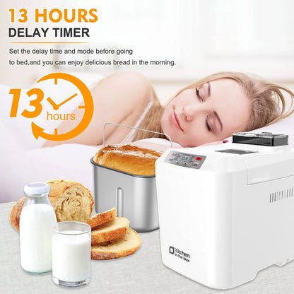 Bread Maker Machine – 12-in-1 with Auto Fruit Nut Dispenser – 2LB Loaf, Gluten-Free, 13H Timer & 3 Crust Settings