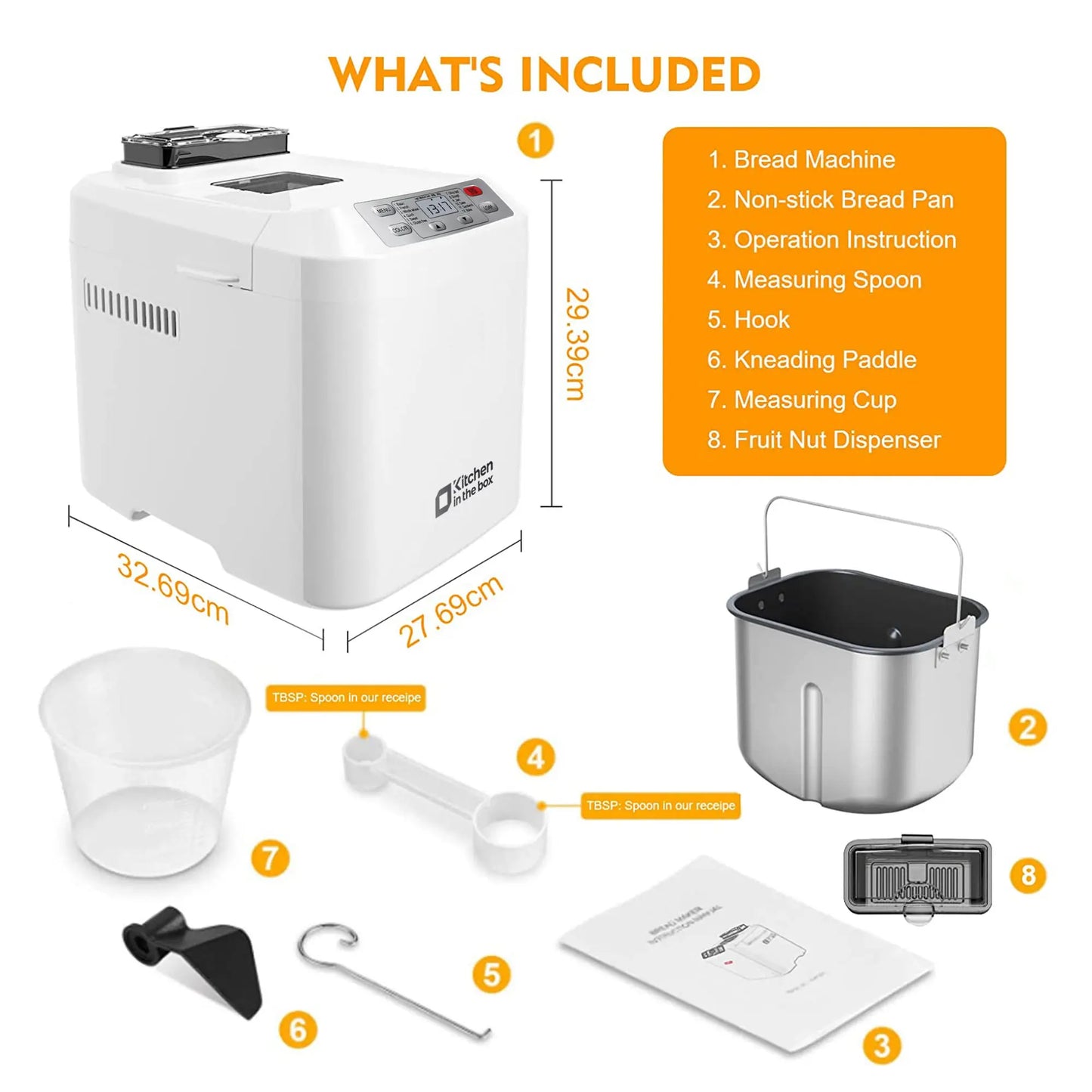 Bread Maker Machine – 12-in-1 with Auto Fruit Nut Dispenser – 2LB Loaf, Gluten-Free, 13H Timer & 3 Crust Settings