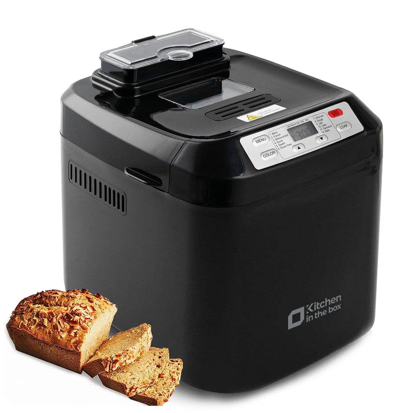 Bread Maker Machine – 12-in-1 with Auto Fruit Nut Dispenser – 2LB Loaf, Gluten-Free, 13H Timer & 3 Crust Settings