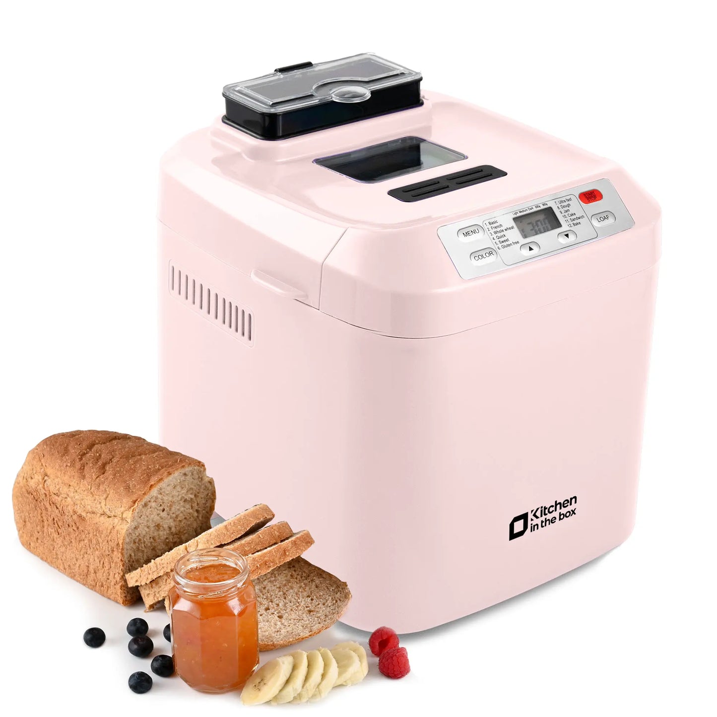 Bread Maker Machine – 12-in-1 with Auto Fruit Nut Dispenser – 2LB Loaf, Gluten-Free, 13H Timer & 3 Crust Settings