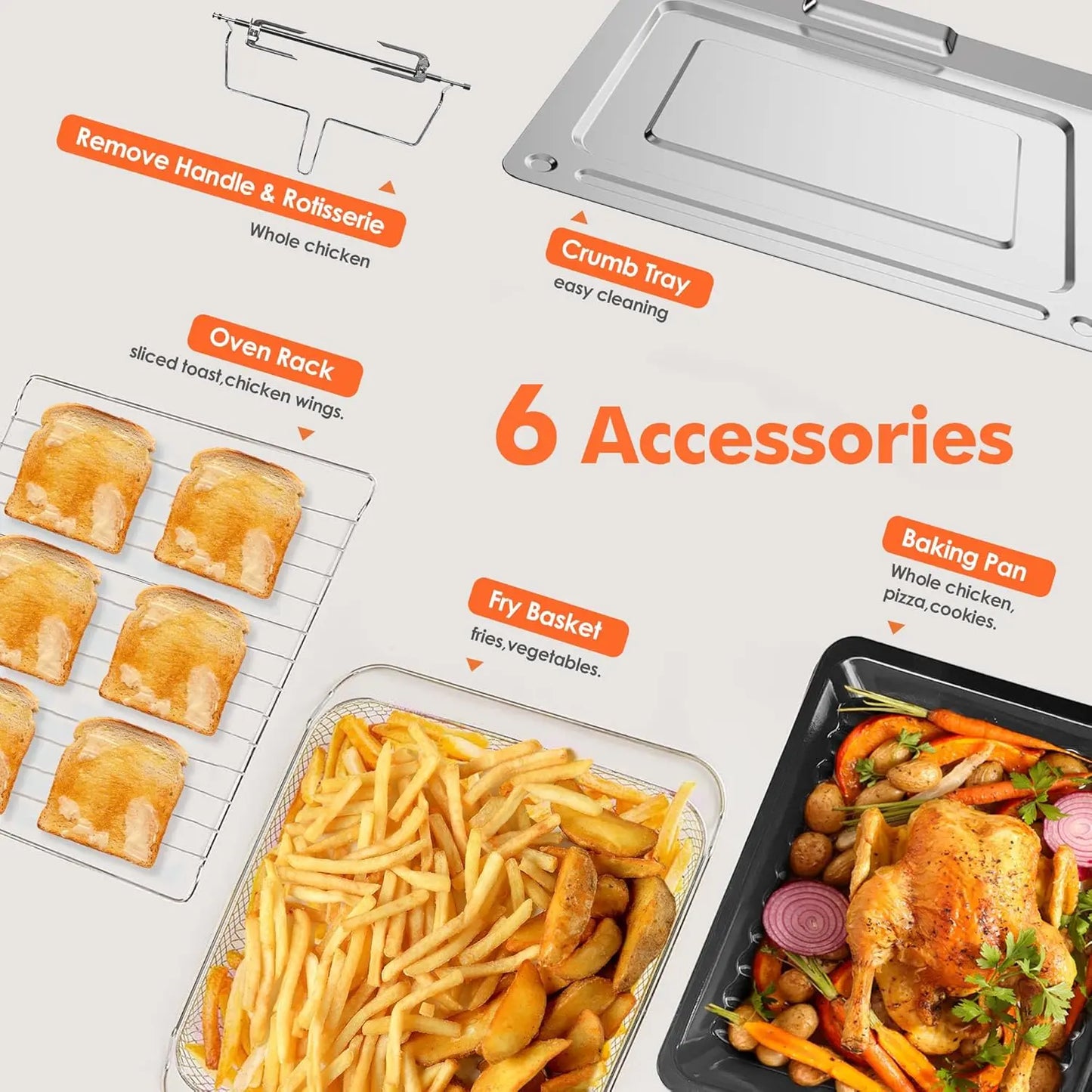 32QT Air Fryer Toaster Oven – 21-in-1, Convection, 1800W – Air Fry, Bake, Toast & Roast – 6 Accessories Included