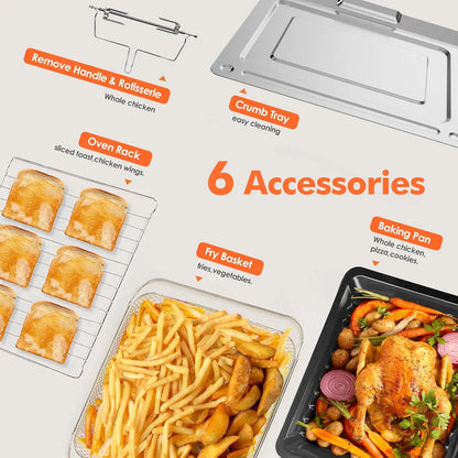 32QT Air Fryer Toaster Oven – 21-in-1, Convection, 1800W – Air Fry, Bake, Toast & Roast – 6 Accessories Included