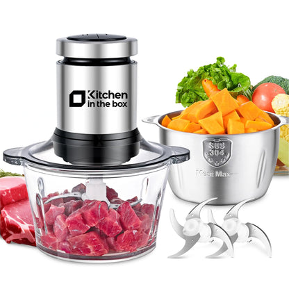 400W Food Chopper & Grinder – 2 Bowls, 2 Bi-Level Blades – Grind Meat, Chop Veggies, Fish & Baby Food