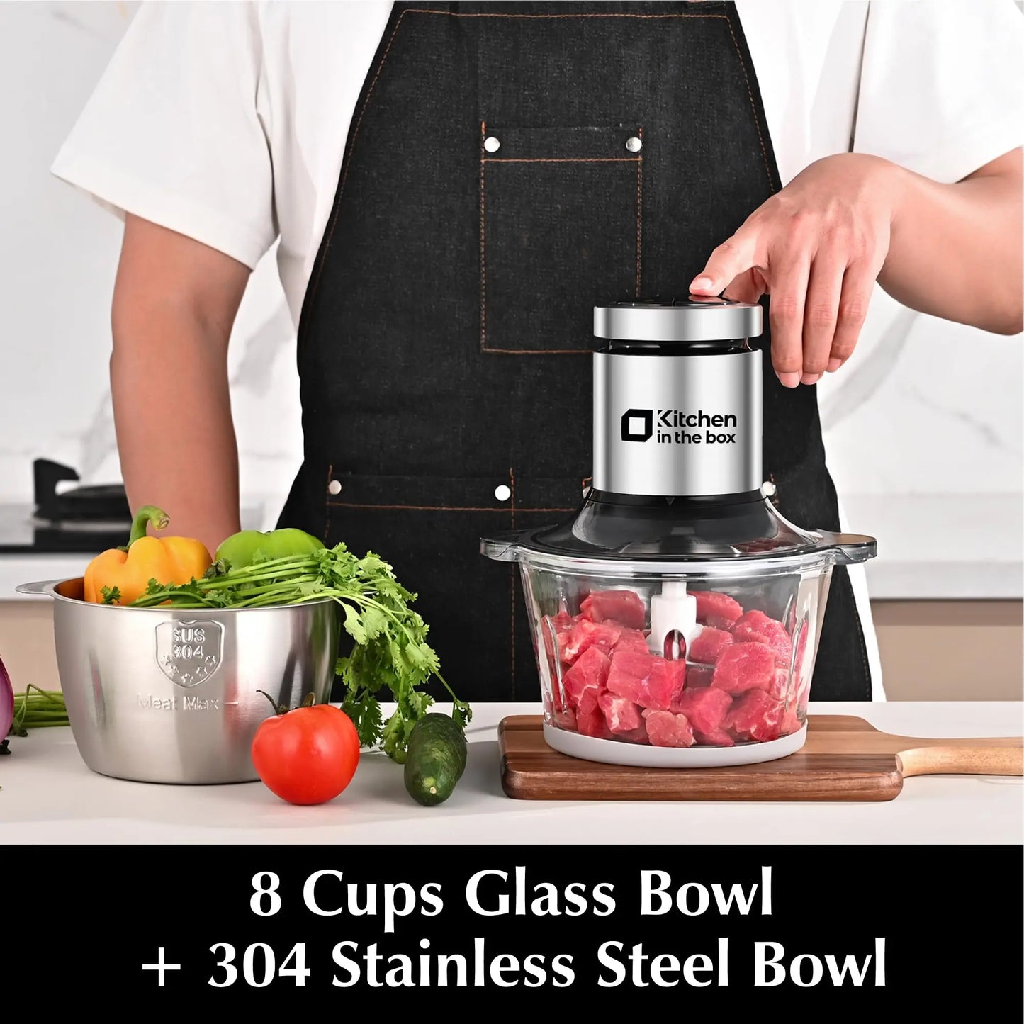 400W Food Chopper & Grinder – 2 Bowls, 2 Bi-Level Blades – Grind Meat, Chop Veggies, Fish & Baby Food