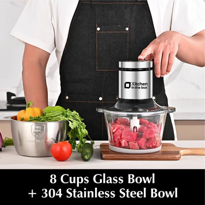400W Food Chopper & Grinder – 2 Bowls, 2 Bi-Level Blades – Grind Meat, Chop Veggies, Fish & Baby Food