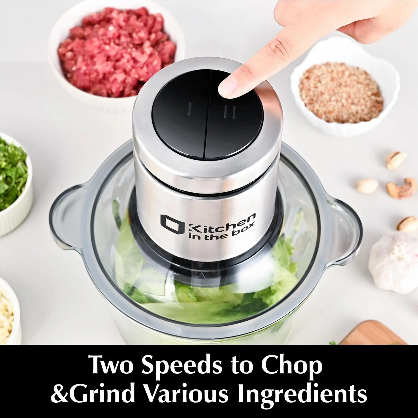 400W Food Chopper & Grinder – 2 Bowls, 2 Bi-Level Blades – Grind Meat, Chop Veggies, Fish & Baby Food