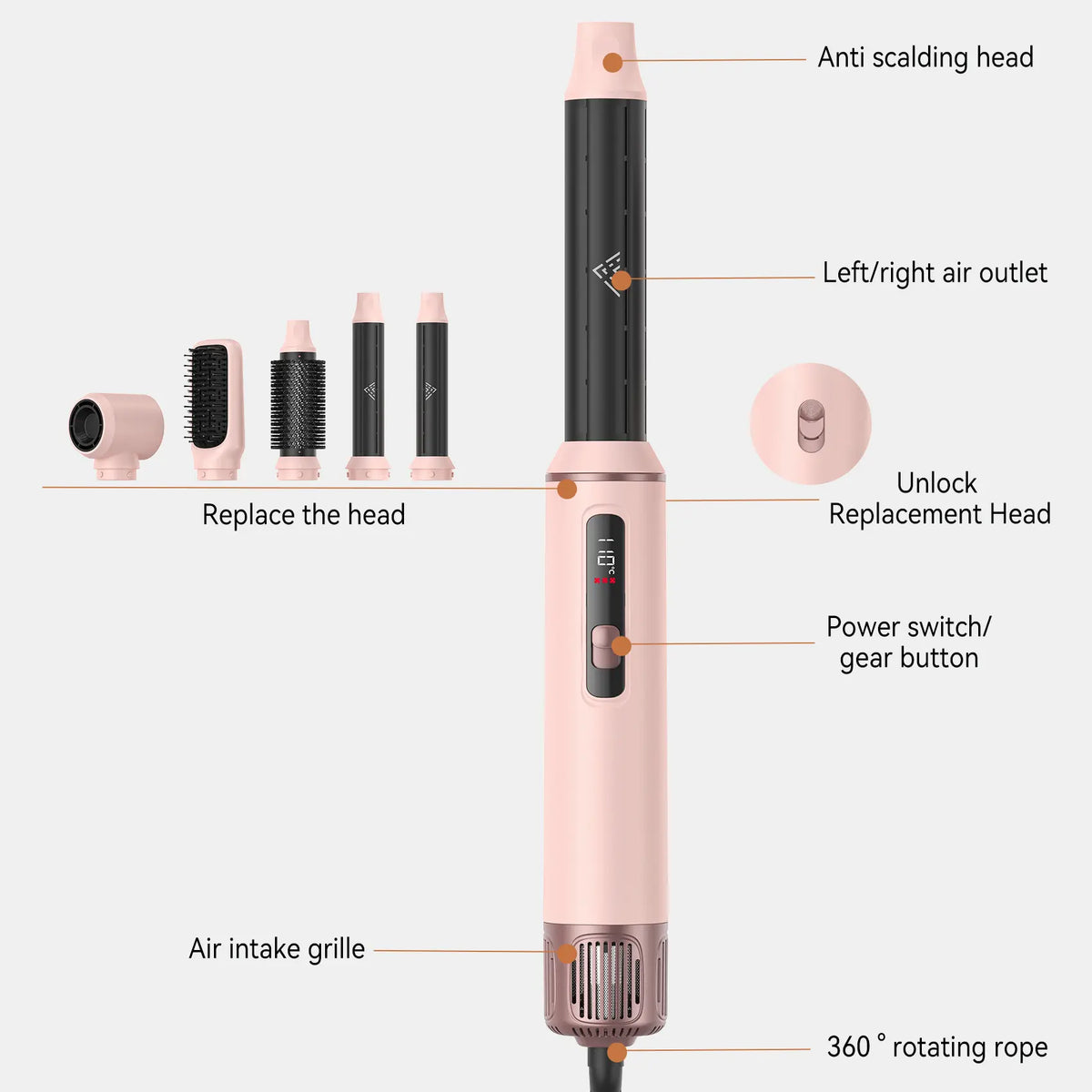 5-in-1 Salon Air Styler – Hot Air Brush, Ultra-Light – Curling & Hair Tools Set – 30-Day Warranty Included