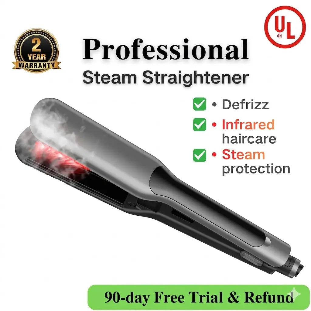 Infrared Steam Hair Styling Tool – 2-in-1 Straightener & Curler – Anti-Frizz, Smooth, Steam Protection for Salon Results