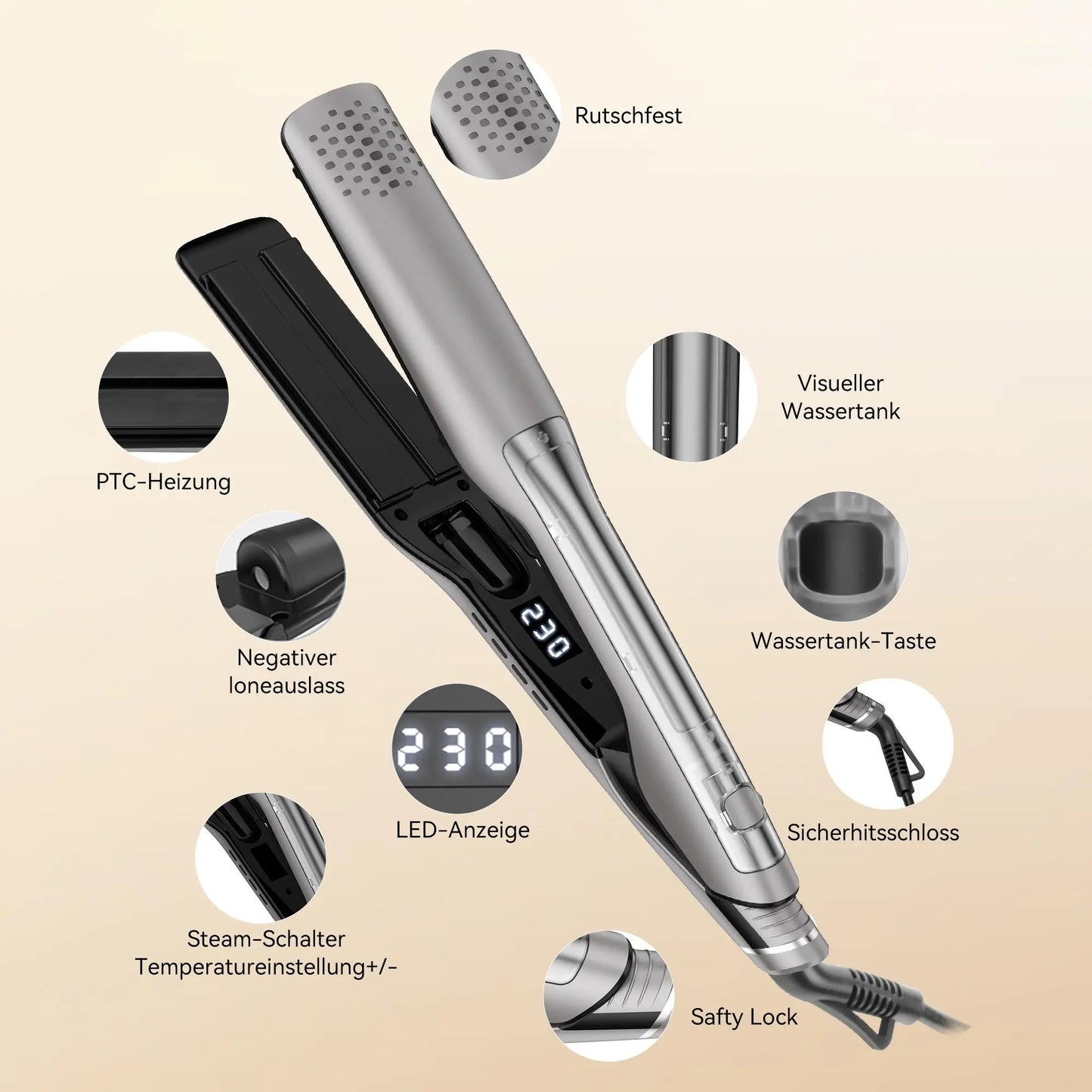 Infrared Steam Hair Styling Tool – 2-in-1 Straightener & Curler – Anti-Frizz, Smooth, Steam Protection for Salon Results