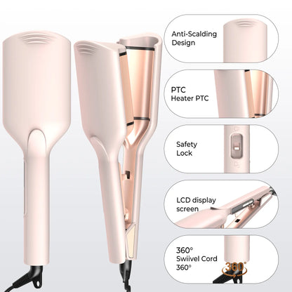 Ionic Deep Waver – Effortless Beachy Wave Curler – Pink, Creates Natural Voluminous Curls – Hair Styling Made Easy